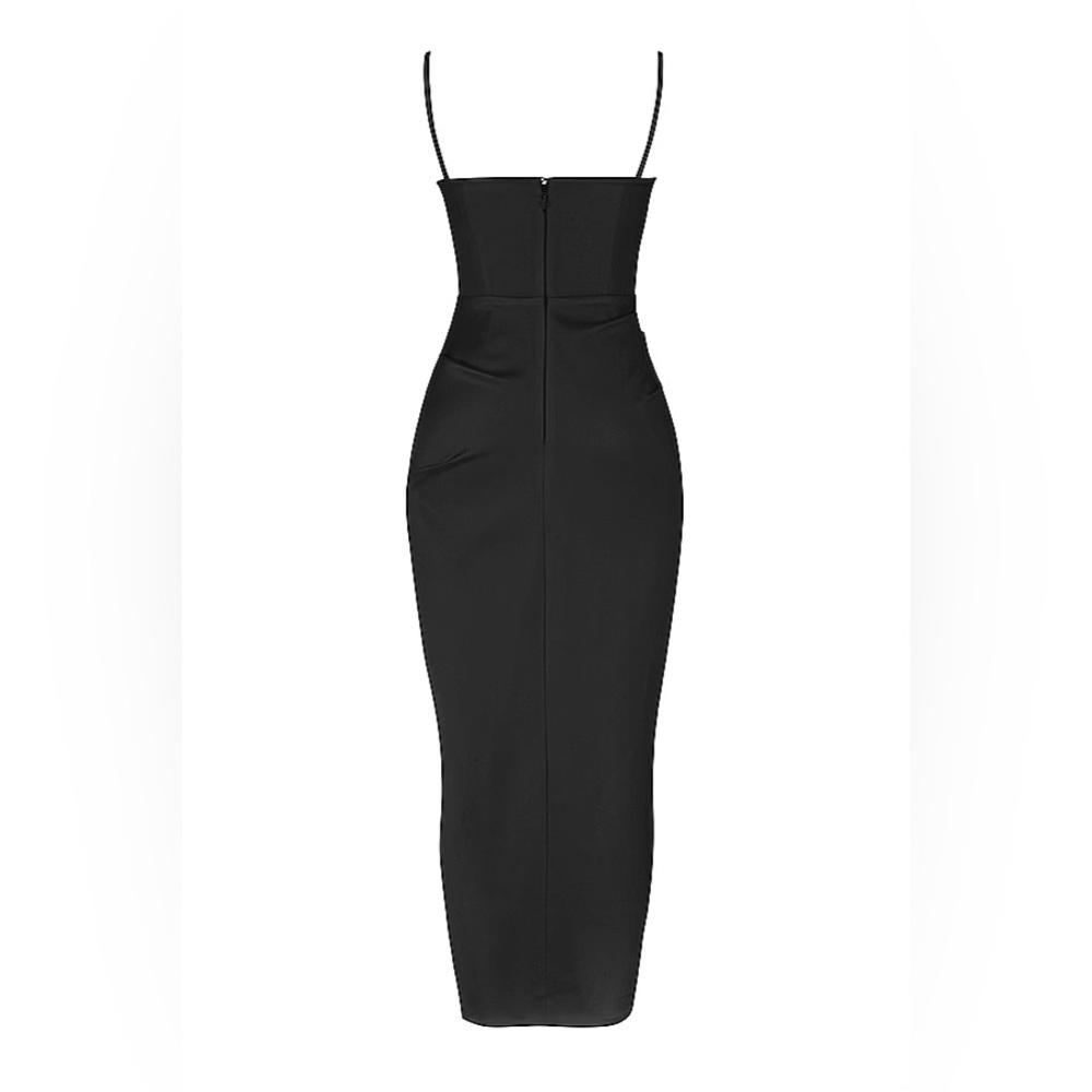 House of CB Flora Black Satin Pleated Corset Midi Dress - Picture 8 of 12